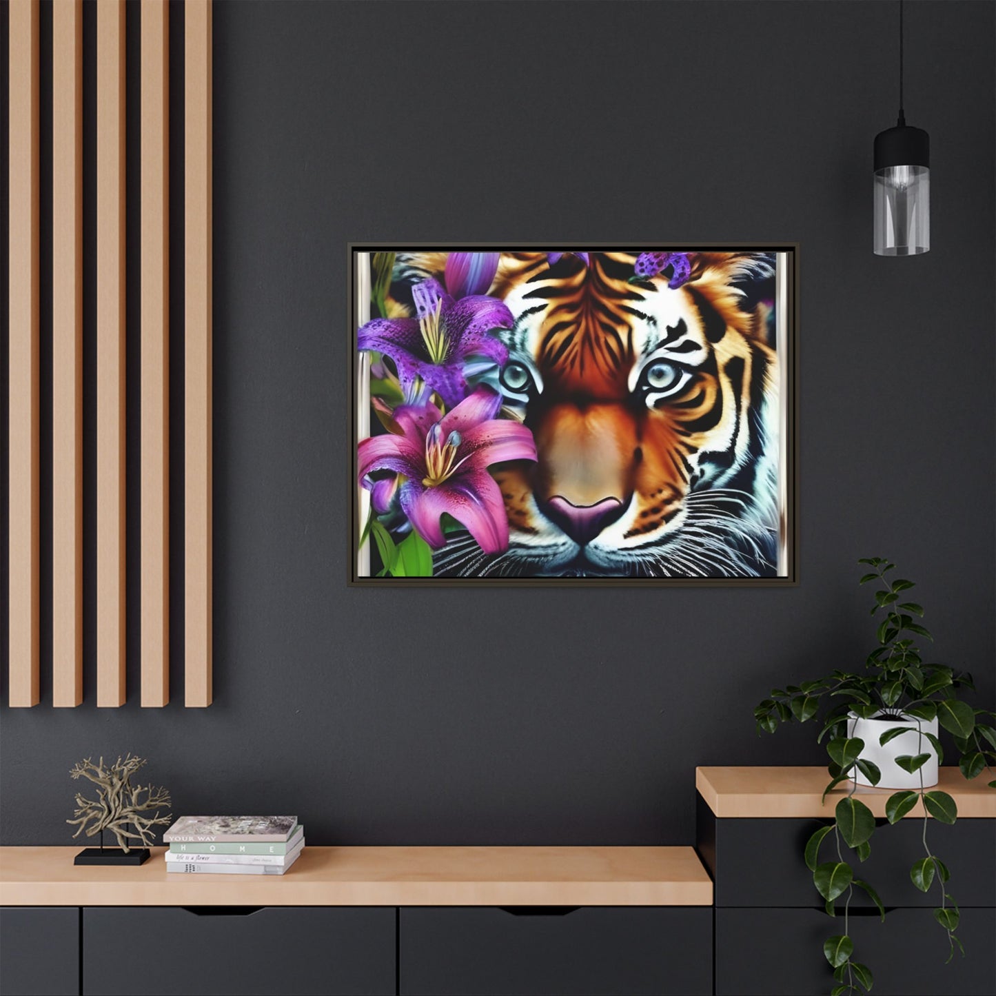 R&RH Vibrant Tiger Floral Framed Canvas Art