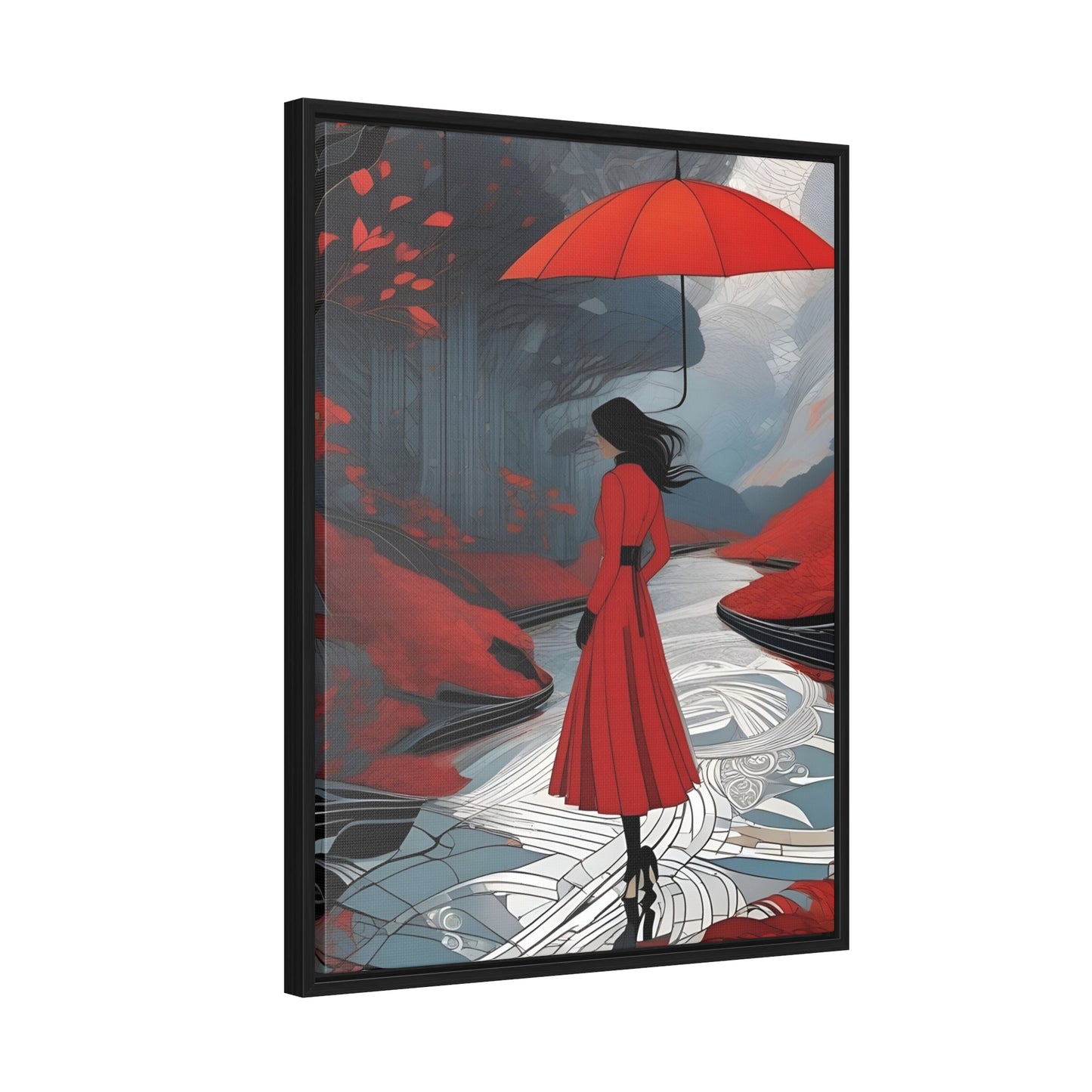 R&RH Red Umbrella Art Canvas Wrap - Elegant Wall Decor for Home