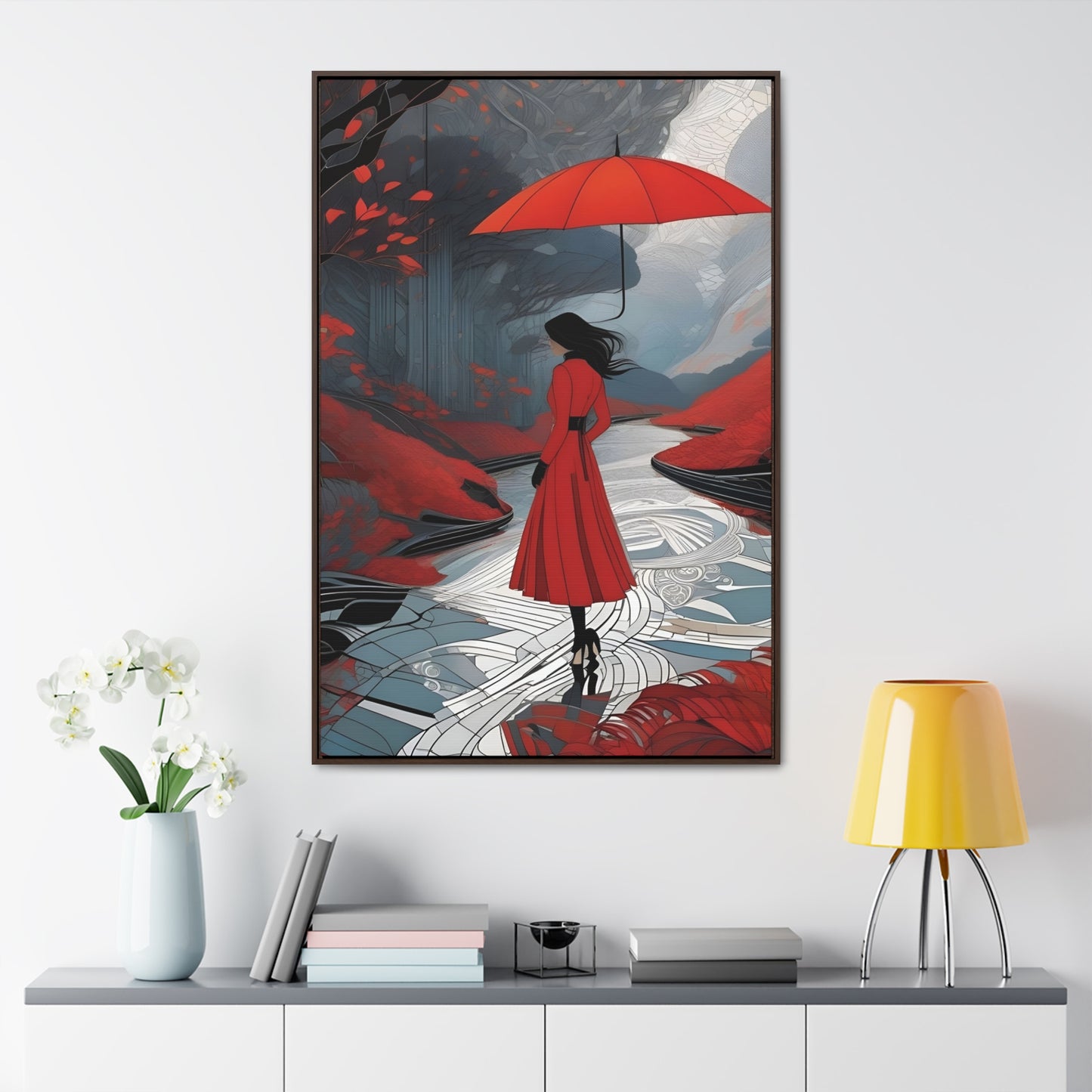 R&RH Red Umbrella Art Canvas Wrap - Elegant Wall Decor for Home