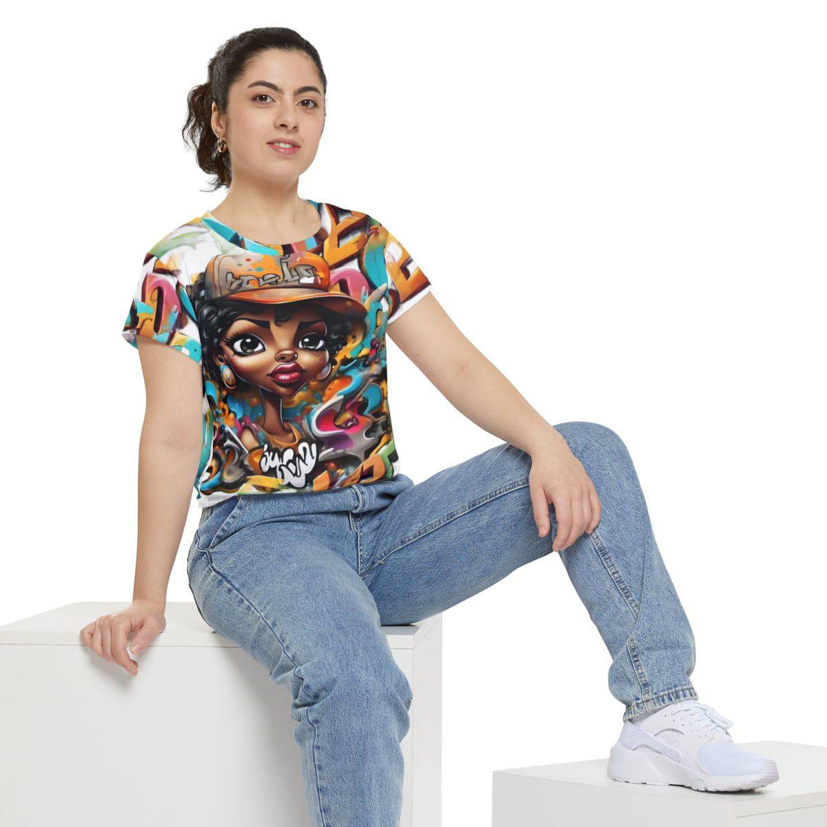 R&RH Vibrant Street Art Women's Short Sleeve Multicolor Shirt - Graffiti Graphic Tee