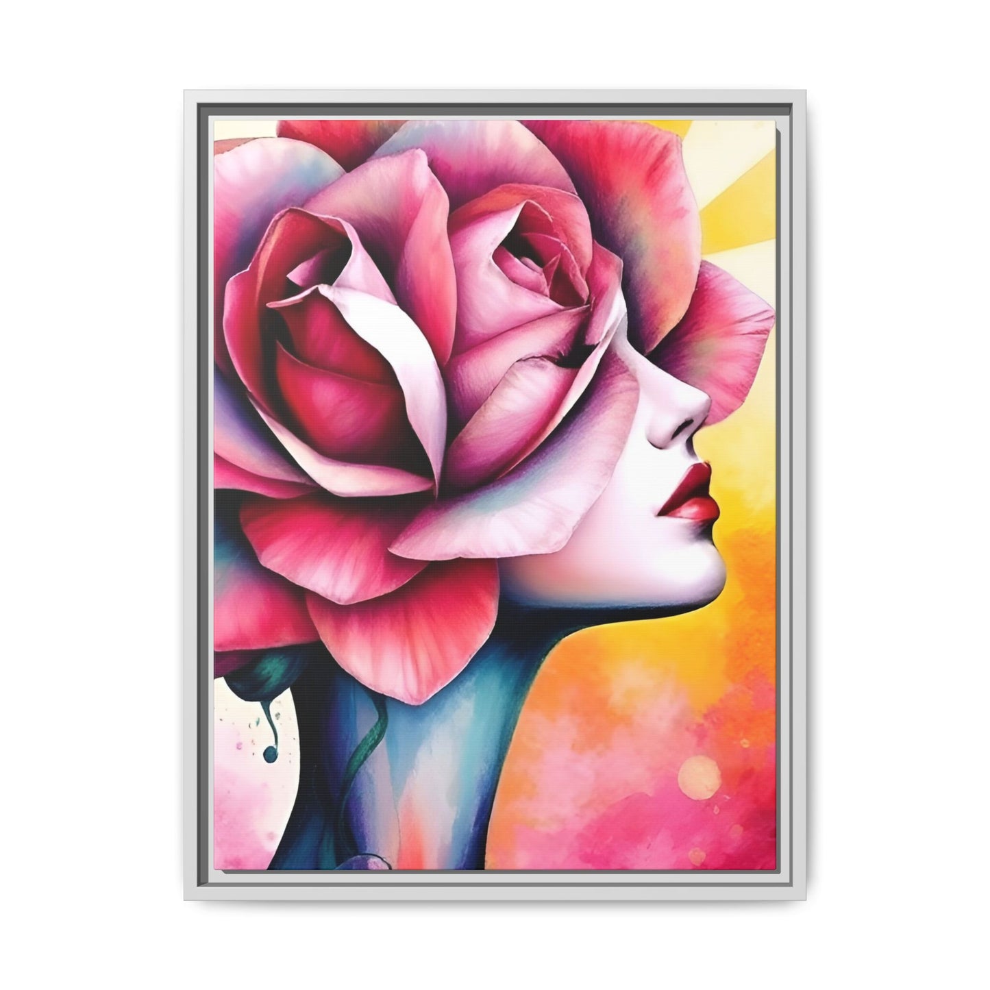 R&RH Framed Wall Art - Vibrant Floral Woman Portrait