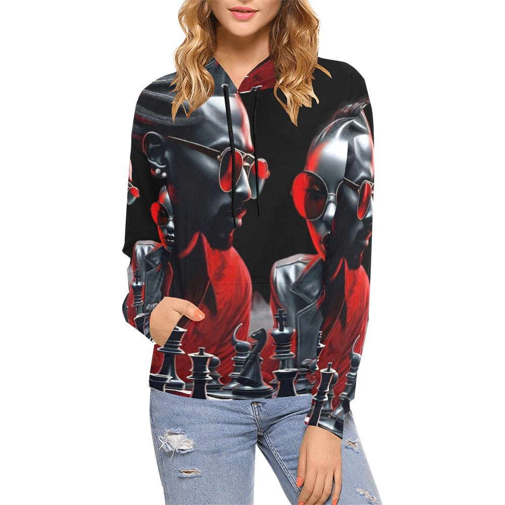 R&RH Chess Game Women's Black Hoodie