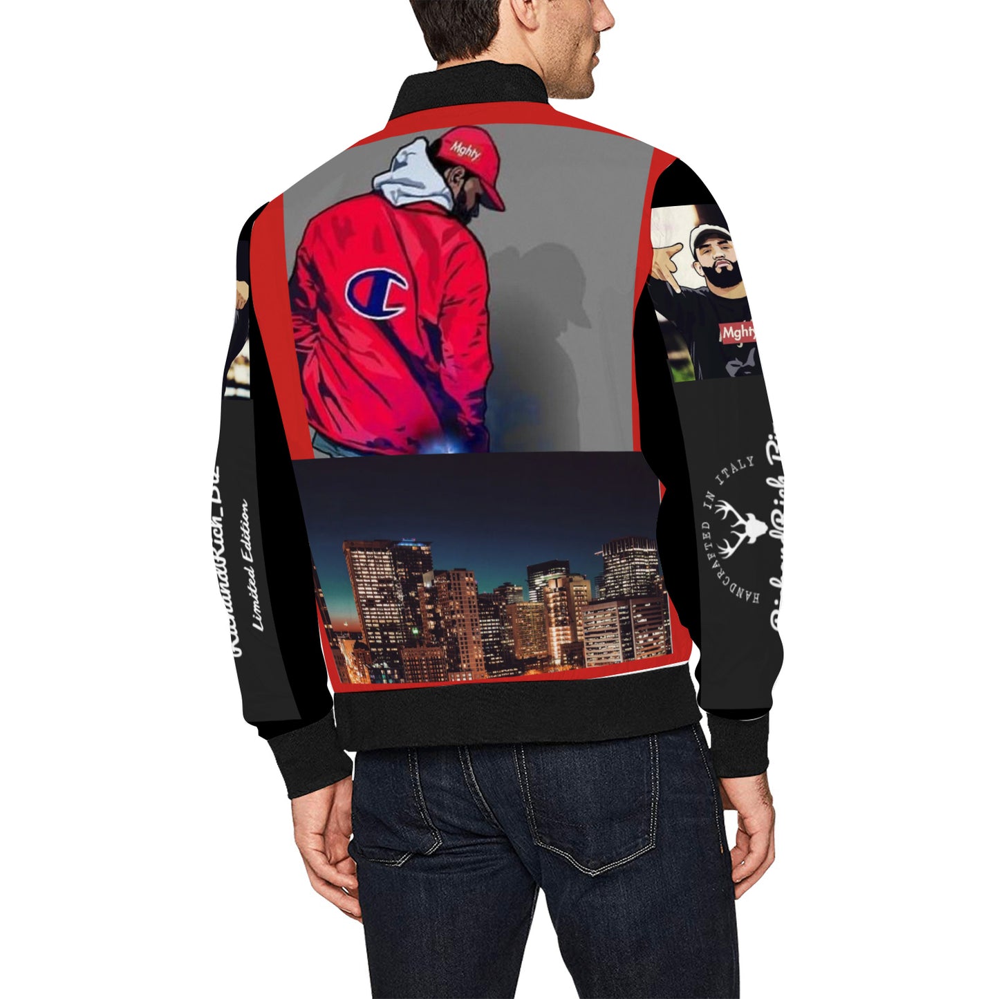 R&RH Red Caricature Men's Red Bomber Jacket