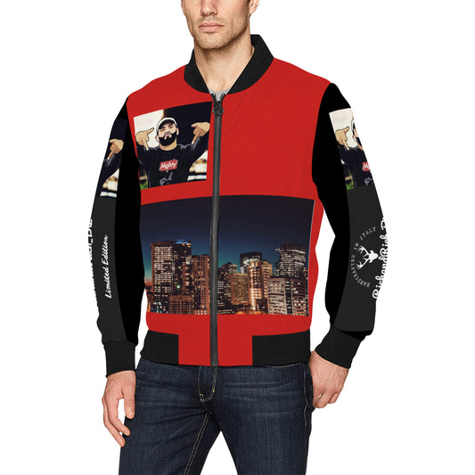 R&RH Red Caricature Men's Red Bomber Jacket