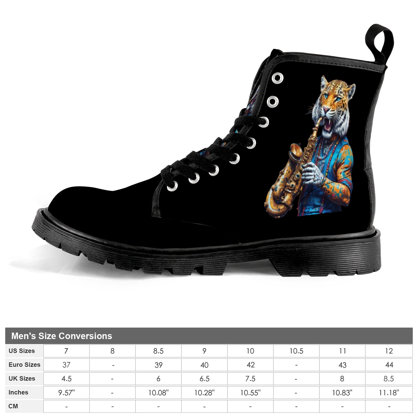 Men's Leopard Saxophone Black Lace Up Canvas Boots