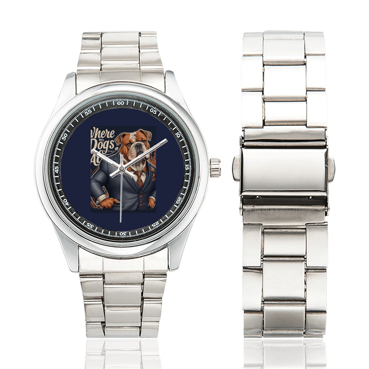 R&RH Dog Caricature Where My Dogs At  Men's Stainless Steel Watch