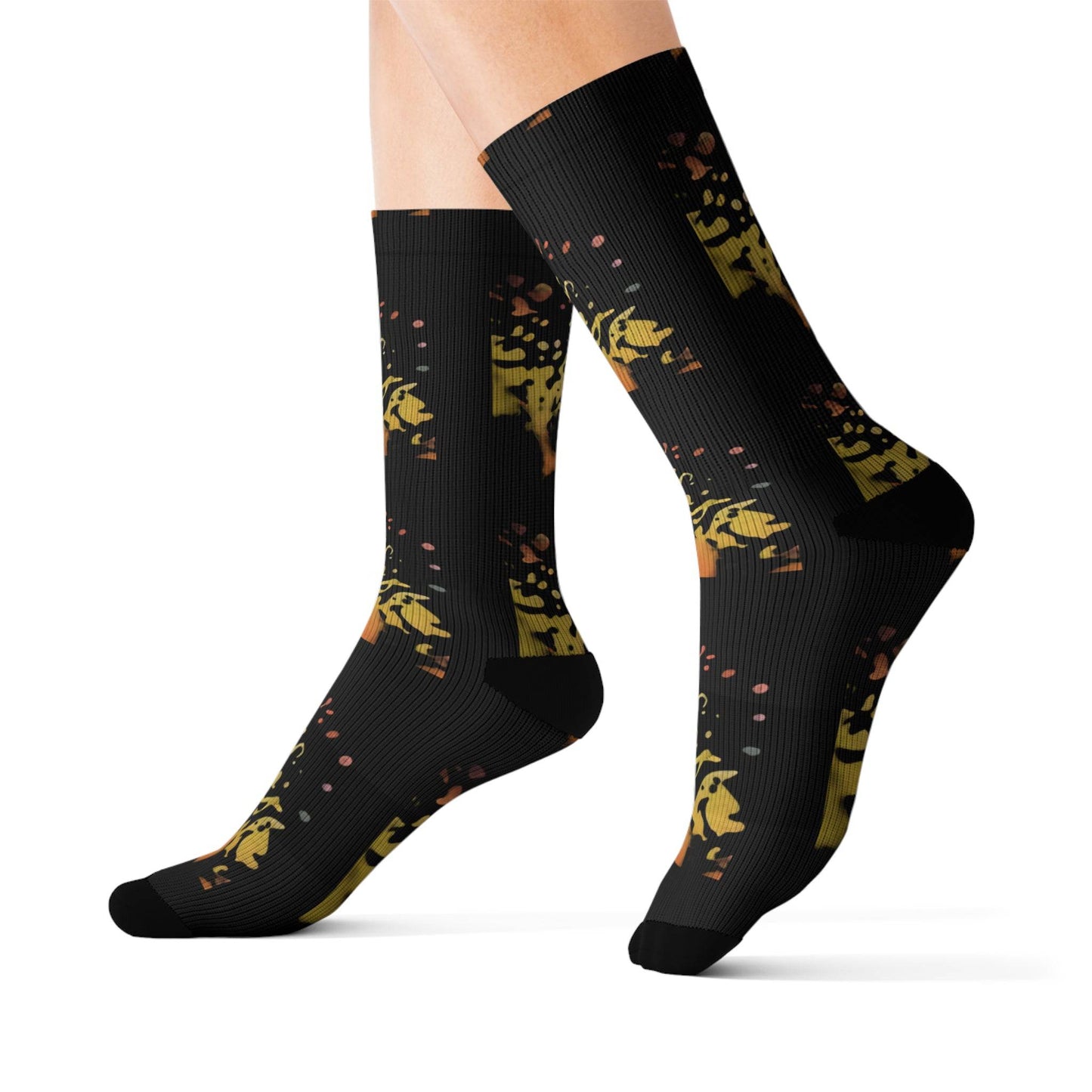 R&RH Unique Sublimation Black Unisex Socks with Colorful Design - Perfect for Gifting and Everyday Wear