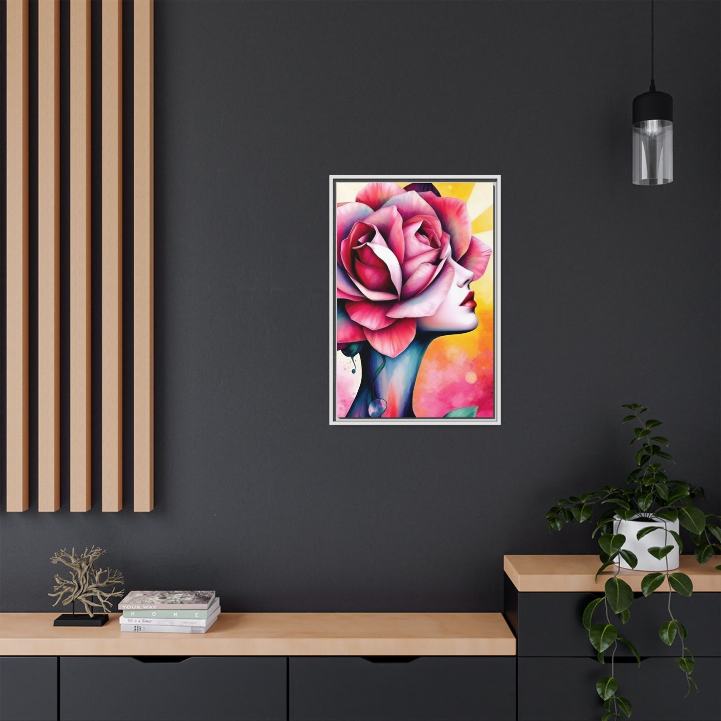 R&RH Framed Wall Art - Vibrant Floral Woman Portrait