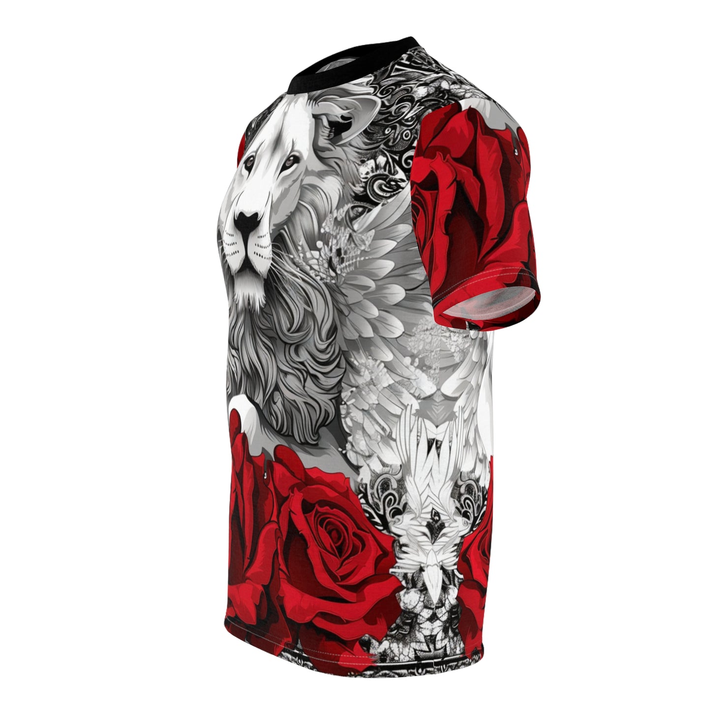 R&RH Lion and Roses Red and Black Unisex Tee - Edgy  Graphic T-Shirt