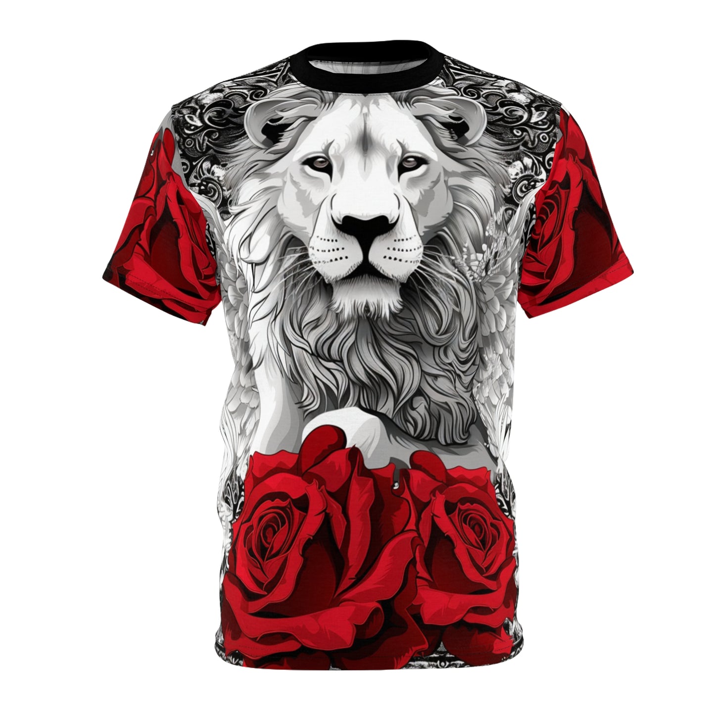 R&RH Lion and Roses Red and Black Unisex Tee - Edgy  Graphic T-Shirt