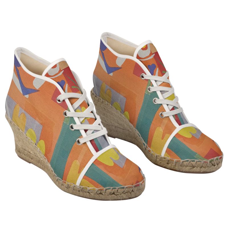 R&RH Orange Abstract Designer Ladies Wedge Espadrilles