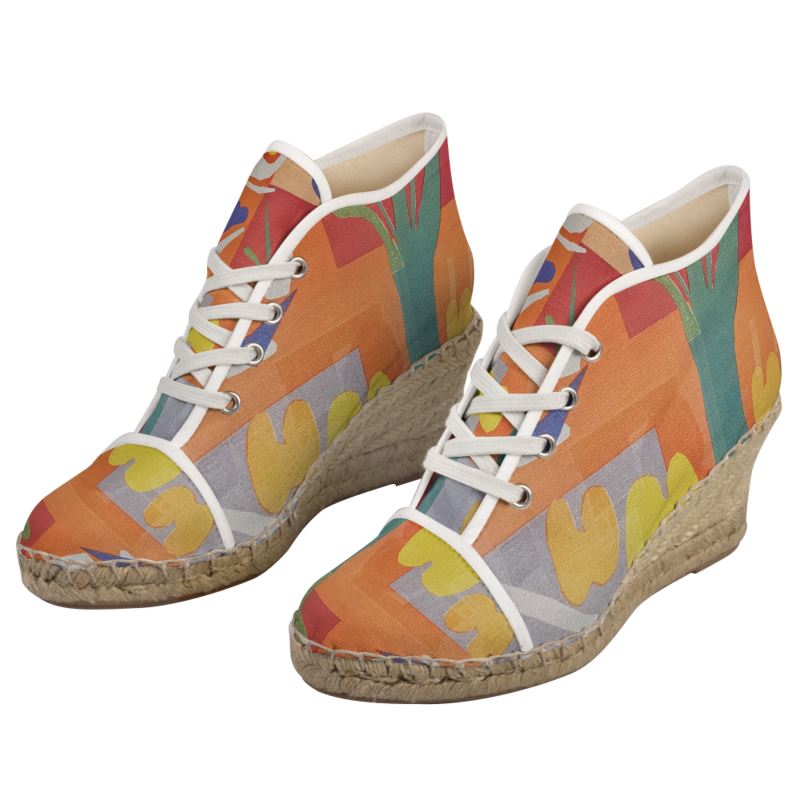 R&RH Orange Abstract Designer Ladies Wedge Espadrilles