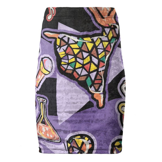 R&RH Purple Abstract Pencil Skirt