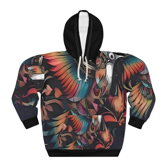 R&RH Colorful Parrot-Inspired Unisex Pullover Hoodie - Vibrant Animal Print Design