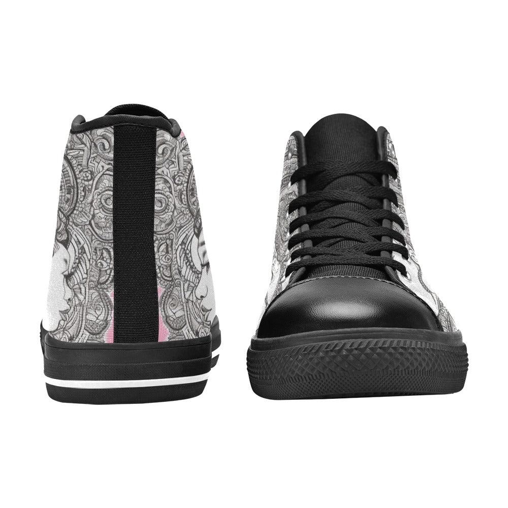 R&RH PinkDestiny Pink and Black Womens Classic High Top Canvas Shoe