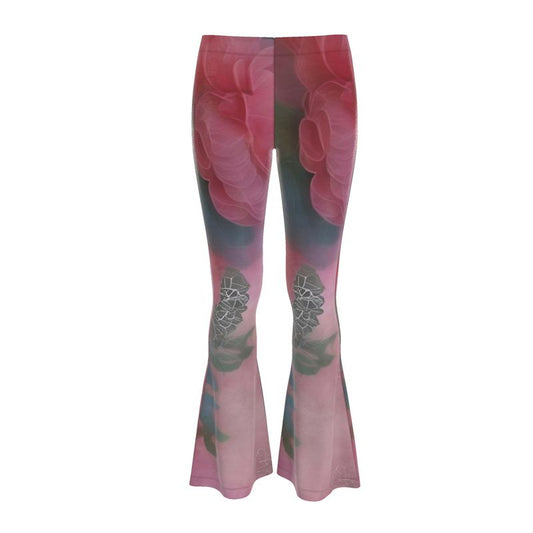 R&RH Pink Floral Designer Womens High Waisted Flared Leggings