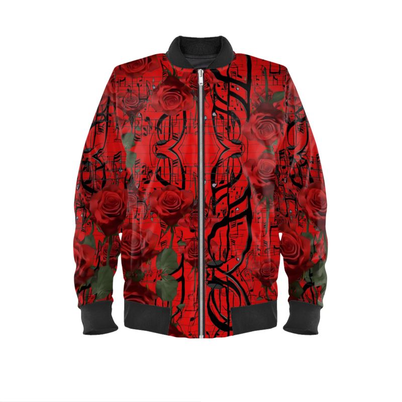 R&RH Musical Lyrics Mens Red Bomber Jacket