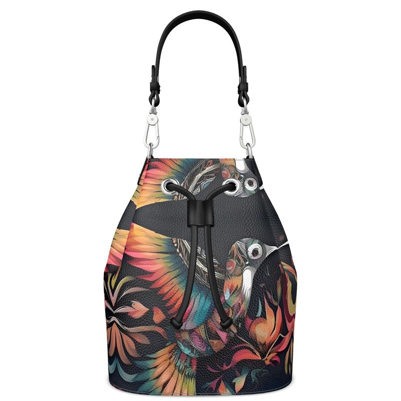 R&RH Birdsong Colorful Designs Black Bucket Womens Bag