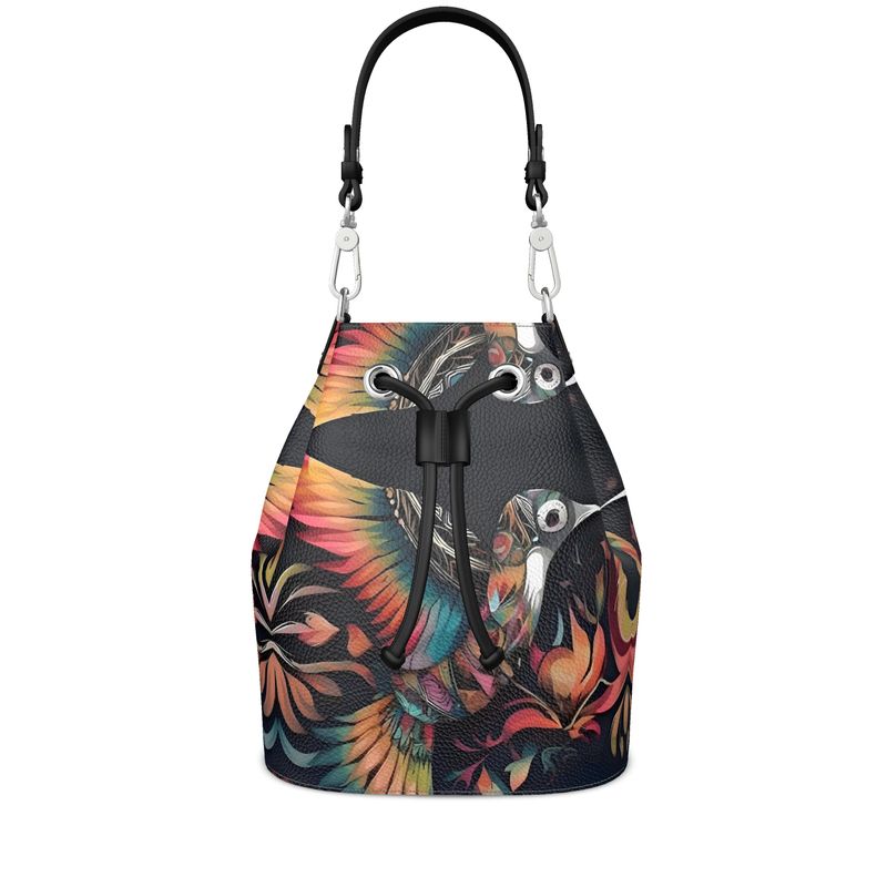 R&RH Birdsong Colorful Designs Black Bucket Womens Bag