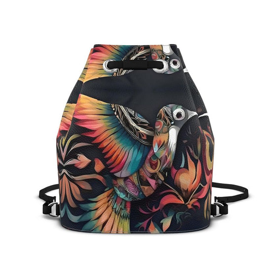 R&RH Birdsong Colorful Designs Black Multi Bucket Backpack