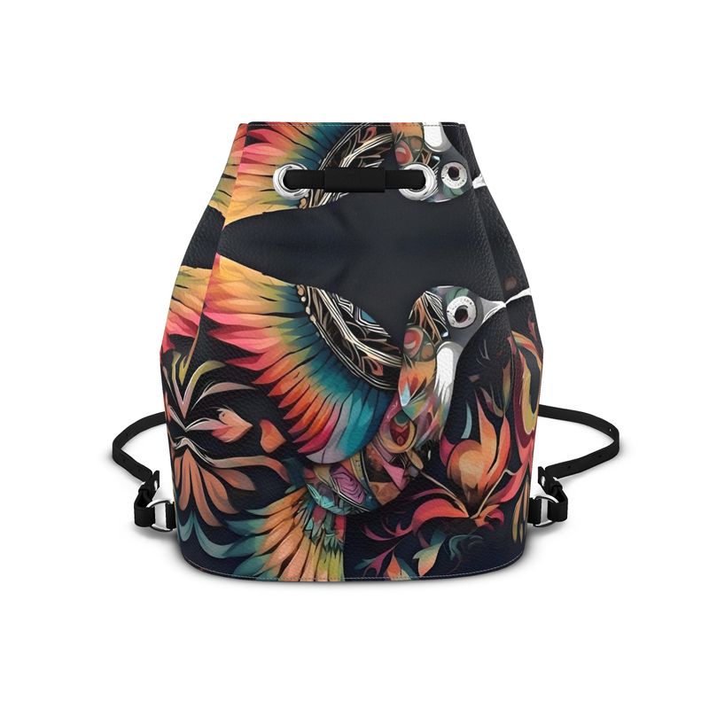 R&RH Birdsong Colorful Designs Black Multi Bucket Backpack