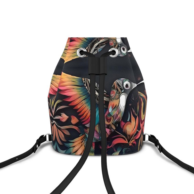 R&RH Birdsong Colorful Designs Black Multi Bucket Backpack