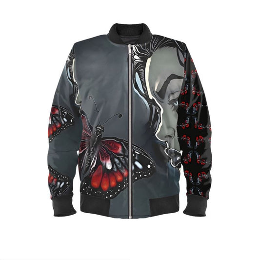 R&RH Beautiful Black Butterfly Artistic Butterfly Designs Ladies Bomber Jacket