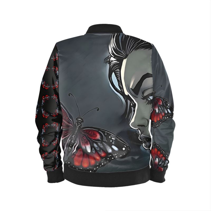 R&RH Beautiful Black Butterfly Artistic Butterfly Designs Ladies Bomber Jacket