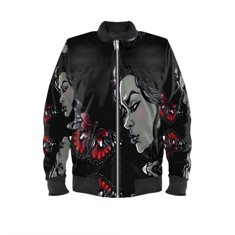 R&RH Black  Butterfly  Beautiful Artistic Designs Ladies Bomber Jacket