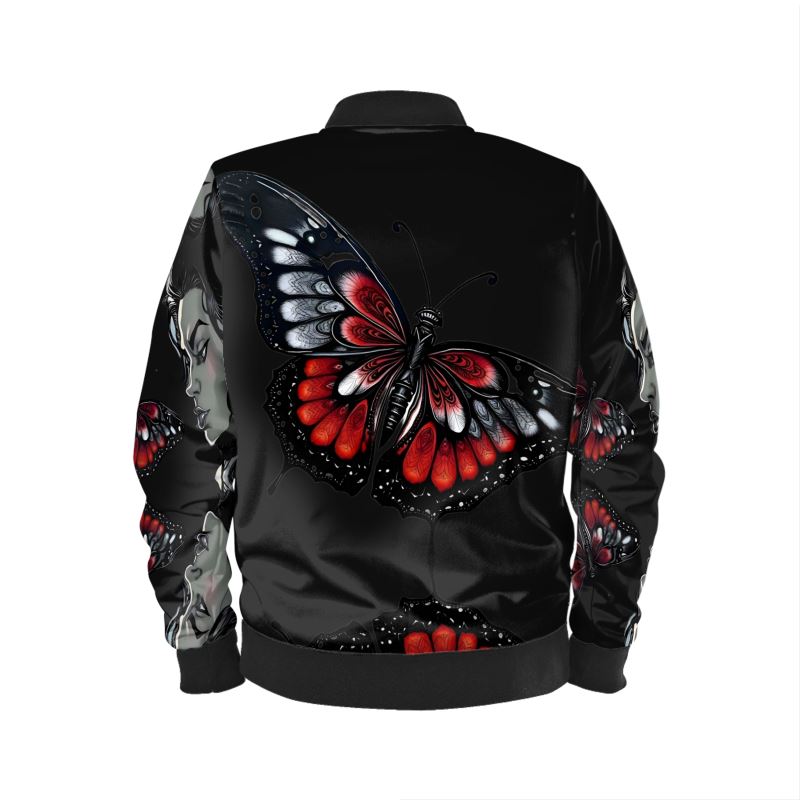 R&RH Black  Butterfly  Beautiful Artistic Designs Ladies Bomber Jacket