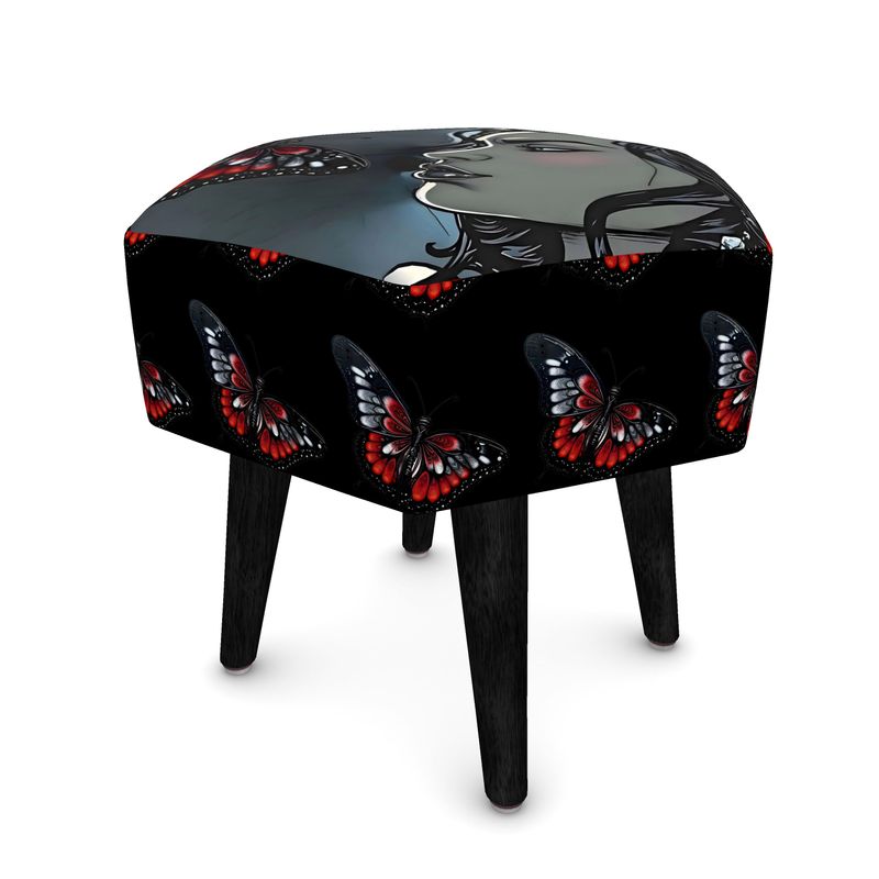 R&RH Black  Butterfly Hexagon Footstool