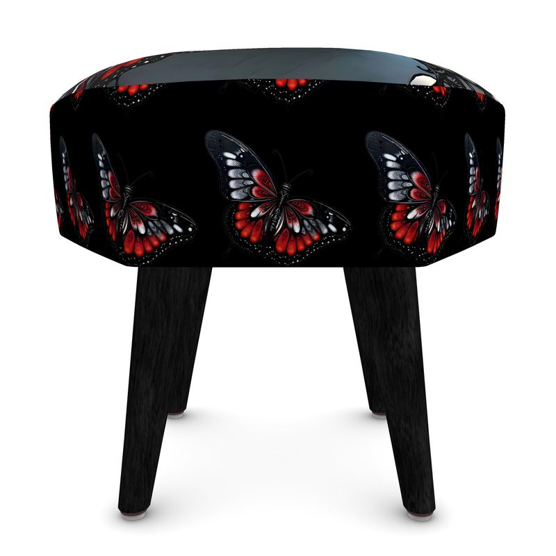 R&RH Black  Butterfly Hexagon Footstool