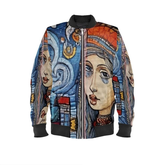 R&RH Women's Whimsical Blue Mens Bomber Jacket