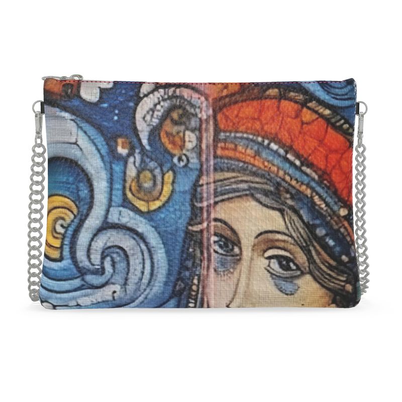 R&RH Whimsical Blue Designer Originals Crossbody Bag With Chain