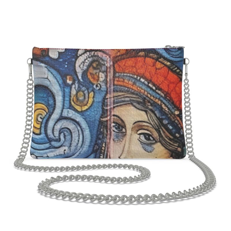 R&RH Whimsical Blue Designer Originals Crossbody Bag With Chain