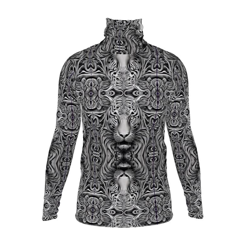 R&RH Majestic Tiger Eyes Black & White Mens Slim Fit Roll Neck