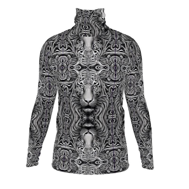 R&RH Majestic Tiger Eyes Black & White Mens Slim Fit Roll Neck