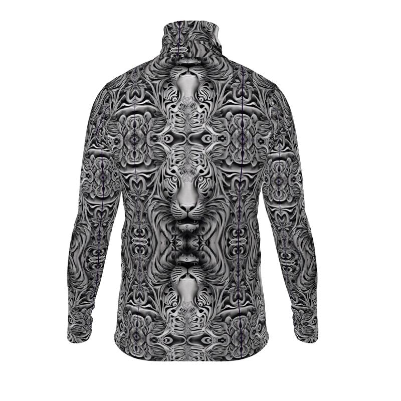 R&RH Majestic Tiger Eyes Black & White Mens Slim Fit Roll Neck