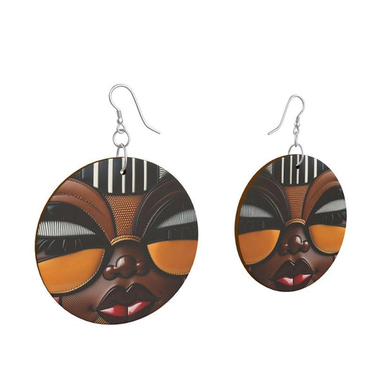 R&RH Ethnic Caricature Artistry Square Brown Wooden Earrings Organic