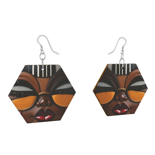 R&RH Ethnic Caricature Brown Wooden Earrings Geometric Shapes