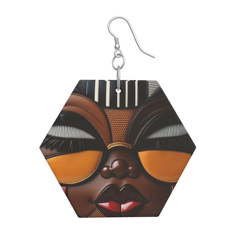 R&RH Ethnic Caricature Brown Wooden Earrings Geometric Shapes