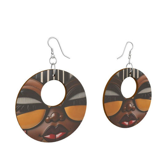 R&RH Ethnic Caricature Brown Wooden Earrings Organic Geometric