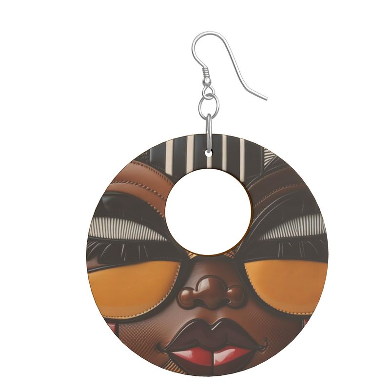 R&RH Ethnic Caricature Brown Wooden Earrings Organic Geometric