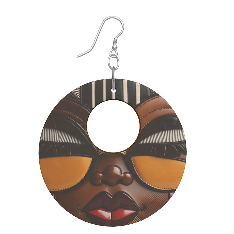 R&RH Ethnic Caricature Brown Wooden Earrings Organic Geometric