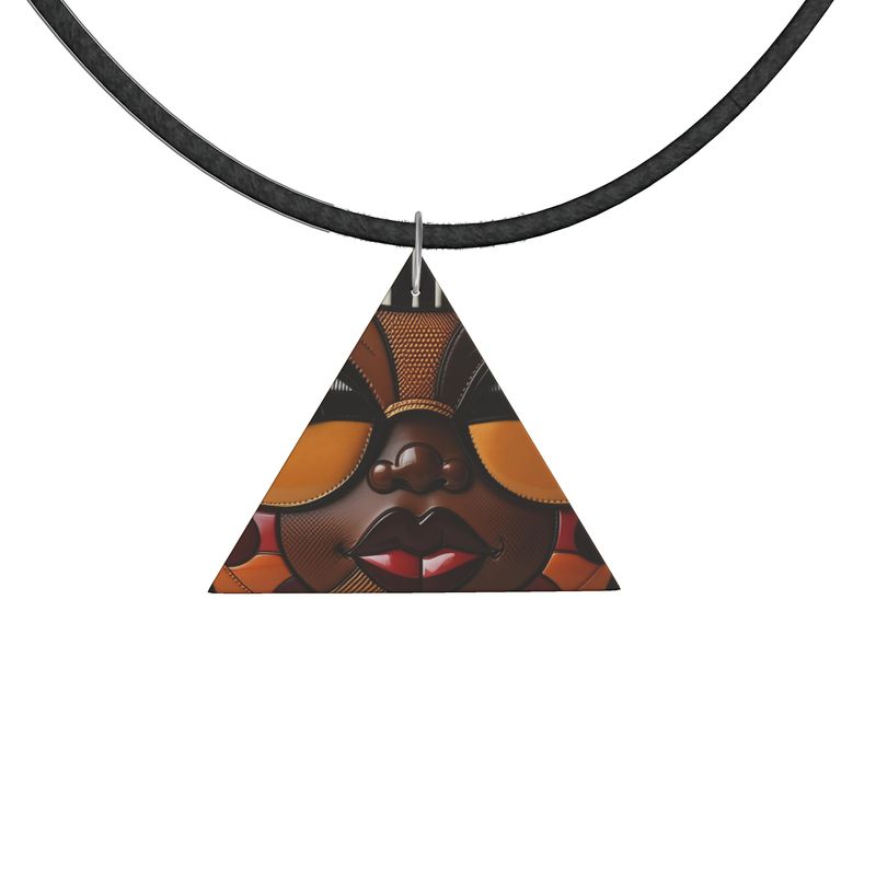 R&RH Ethnic Caricature Brown Wooden Pendant Necklace Geometric