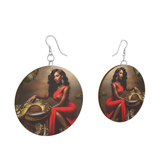 R&RH LuiiLoviie Elegant Red Oval Earrings with Stunning Artwork