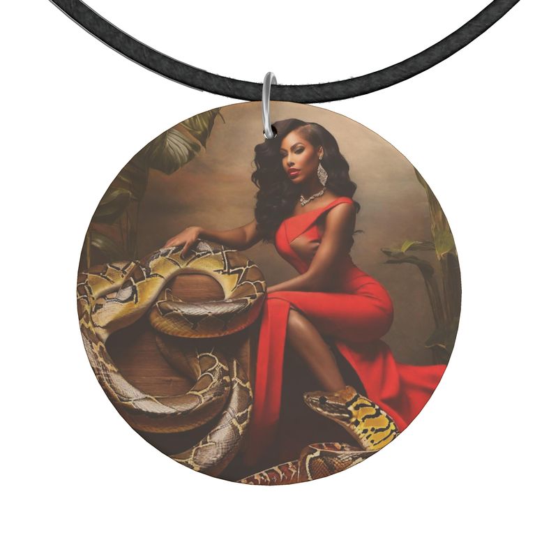 R&RH LuiiLoviie Elegant Red Oval Wooden Pendent Necklace