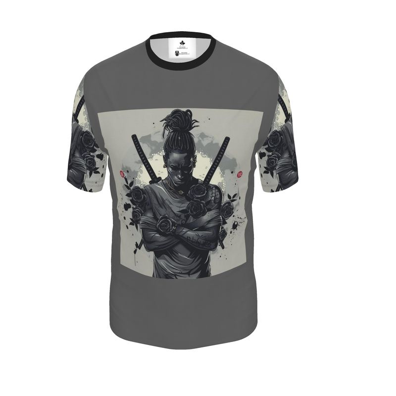 R&RH Ninja With Swords Made Of Black Roses Grey Mens T-Shirt