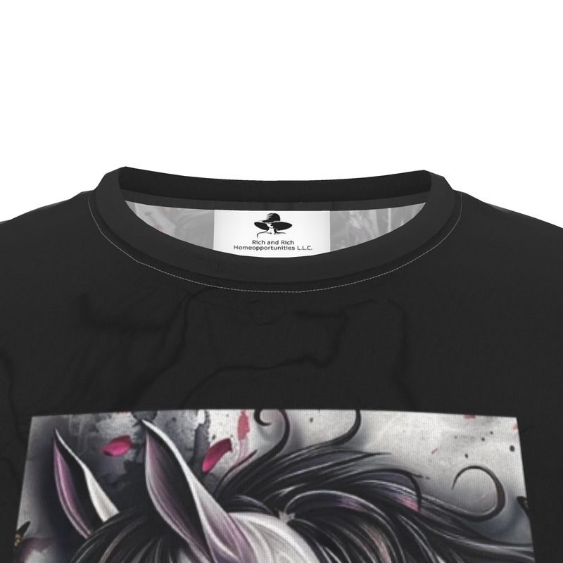 R&RH Unisex White Horse Black Multi Color  & Design T-Shirt