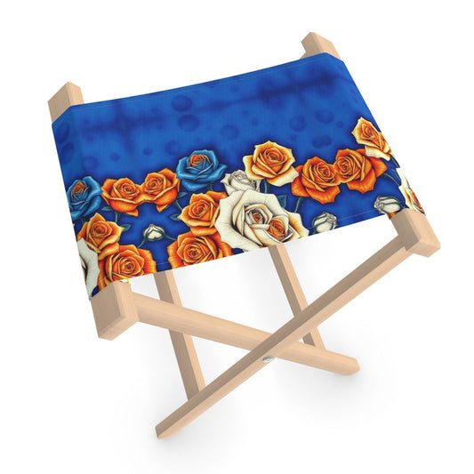 R&RH Vintage and Roses Blue Designer Folding Stool Chair